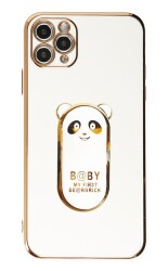 Eiroo iPhone 11 Pro Max Baby Panda Standlı Beyaz Silikon Kılıf - 1