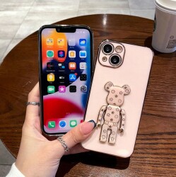 Eiroo iPhone 11 Pro Max Bearbrick Standlı Mavi Silikon Kılıf - 4