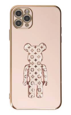 Eiroo iPhone 11 Pro Max Bearbrick Standlı Pembe Silikon Kılıf - 1