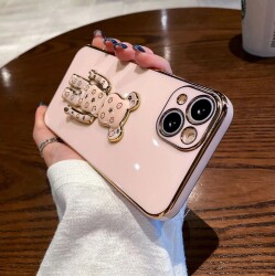 Eiroo iPhone 11 Pro Max Bearbrick Standlı Pembe Silikon Kılıf - 10