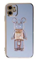 Eiroo iPhone 12 Candy Bear Standlı Mavi Silikon Kılıf - 1