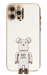 Eiroo iPhone 12 Pro Baby Bear Standlı Beyaz Silikon Kılıf - 1