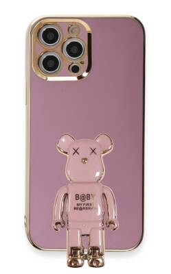 Eiroo iPhone 12 Pro Baby Bear Standlı Mor Silikon Kılıf - 1