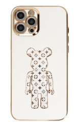 Eiroo iPhone 12 Pro Bearbrick Standlı Beyaz Silikon Kılıf - 1