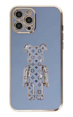 Eiroo iPhone 12 Pro Bearbrick Standlı Mavi Silikon Kılıf - 1