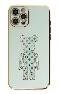 Eiroo iPhone 12 Pro Bearbrick Standlı Yeşil Silikon Kılıf - 1