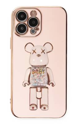 Eiroo iPhone 12 Pro Candy Bear Standlı Pembe Silikon Kılıf - 1