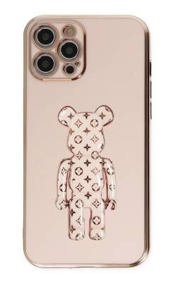 Eiroo iPhone 12 Pro Max Bearbrick Standlı Pembe Silikon Kılıf - 1