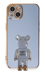 Eiroo iPhone 13 Baby Bear Standlı Mavi Silikon Kılıf - 1