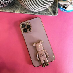 Eiroo iPhone 13 Baby Bear Standlı Mor Silikon Kılıf - 4