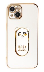 Eiroo iPhone 13 Baby Panda Standlı Beyaz Silikon Kılıf - 1