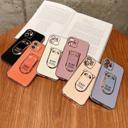 Eiroo iPhone 13 Baby Panda Standlı Mor Silikon Kılıf - 6
