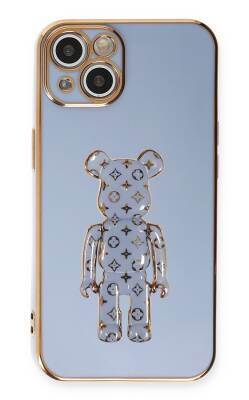 Eiroo iPhone 13 Bearbrick Standlı Mavi Silikon Kılıf - 1