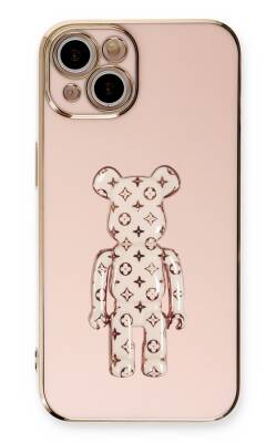 Eiroo iPhone 13 Bearbrick Standlı Pembe Silikon Kılıf - 1