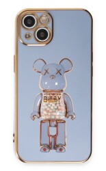 Eiroo iPhone 13 Candy Bear Standlı Mavi Silikon Kılıf - 1