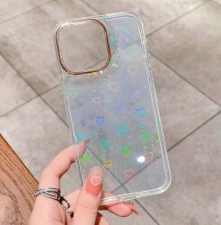 Eiroo iPhone 13 Hologram Kalpli Silikon Kenarlı Şeffaf Rubber Kılıf - 5