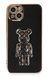 Eiroo iPhone 13 Mini Bearbrick Standlı Siyah Silikon Kılıf - 1