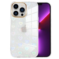 Eiroo iPhone 14 Pro Hologram Kalpli Silikon Kenarlı Şeffaf Rubber Kılıf - 1