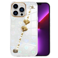 Eiroo iPhone 14 Pro Max Hologram Kalpli Zincirli Şeffaf Rubber Kılıf - 1