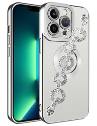 Eiroo iPhone 14 Pro Max Kamera Korumalı Halka Zincirli Silver Silikon Kılıf - 1