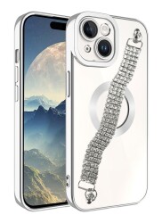 Eiroo iPhone 15 Plus Su Yolu Zincirli Silver Silikon Kılıf - 1