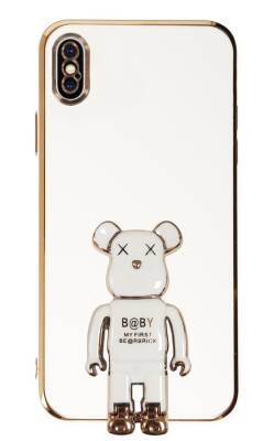 Eiroo iPhone X / XS Baby Bear Standlı Beyaz Silikon Kılıf - 1