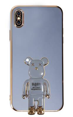 Eiroo iPhone X / XS Baby Bear Standlı Mavi Silikon Kılıf - 1