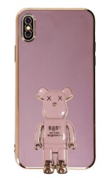 Eiroo iPhone X / XS Baby Bear Standlı Mor Silikon Kılıf - 1