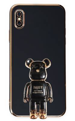 Eiroo iPhone X / XS Baby Bear Standlı Siyah Silikon Kılıf - 1