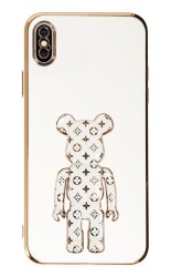 Eiroo iPhone X / XS Bearbrick Standlı Beyaz Silikon Kılıf - 1