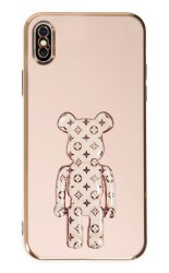 Eiroo iPhone X / XS Bearbrick Standlı Pembe Silikon Kılıf - 1