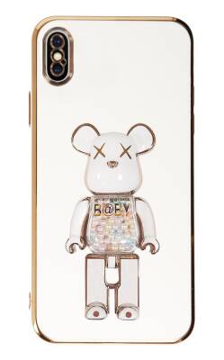 Eiroo iPhone X / XS Candy Bear Standlı Beyaz Silikon Kılıf - 1