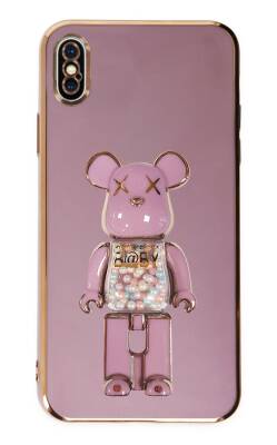 Eiroo iPhone X / XS Candy Bear Standlı Mor Silikon Kılıf - 1