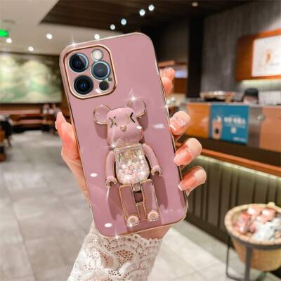 Eiroo iPhone X / XS Candy Bear Standlı Mor Silikon Kılıf - 4