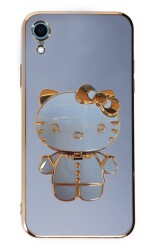 Eiroo iPhone XR Aynalı Kitty Standlı Mavi Silikon Kılıf - 1