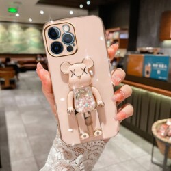 Eiroo iPhone XR Candy Bear Standlı Pembe Silikon Kılıf - 4