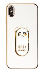 Eiroo iPhone XS Max Baby Panda Standlı Beyaz Silikon Kılıf - 1