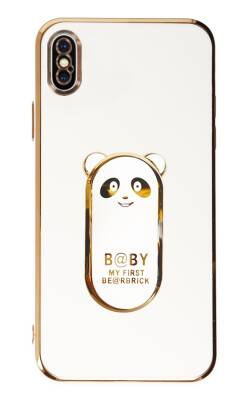 Eiroo iPhone XS Max Baby Panda Standlı Beyaz Silikon Kılıf - 1