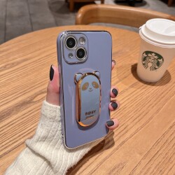 Eiroo iPhone XS Max Baby Panda Standlı Mavi Silikon Kılıf - 4