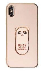 Eiroo iPhone XS Max Baby Panda Standlı Pembe Silikon Kılıf - 4