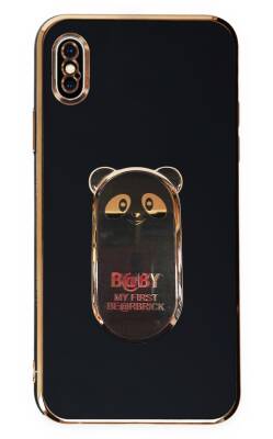 Eiroo iPhone XS Max Baby Panda Standlı Siyah Silikon Kılıf - 1