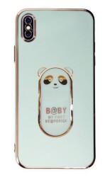 Eiroo iPhone XS Max Baby Panda Standlı Yeşil Silikon Kılıf - 1