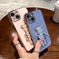 Eiroo iPhone XS Max Bearbrick Standlı Pembe Silikon Kılıf - 5