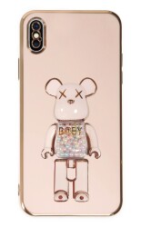 Eiroo iPhone XS Max Candy Bear Standlı Pembe Silikon Kılıf - 1