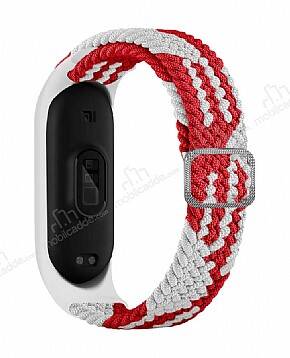 Eiroo KRD-49 Xiaomi Mi Band 3 Kırmızı-Beyaz Örgü Kordon - 1