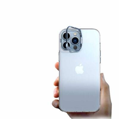 Eiroo Lens Stand iPhone 14 Pro Siyah Kamera Şeffaf Silikon Kılıf - 7