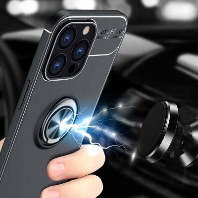 Eiroo Liquid Ring iPhone 13 Pro Max Standlı Kırmızı-Siyah Silikon Kılıf - 2