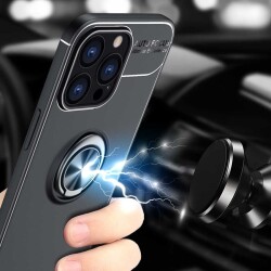 Eiroo Liquid Ring iPhone 13 Pro Max Standlı Lacivert Silikon Kılıf - 2