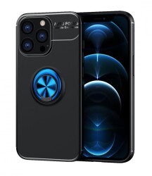 Eiroo Liquid Ring iPhone 13 Pro Standlı Mavi-Siyah Silikon Kılıf - 1