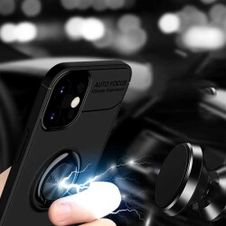 Eiroo Liquid Ring iPhone 13 Pro Standlı Siyah-Kırmızı Silikon Kılıf - 2